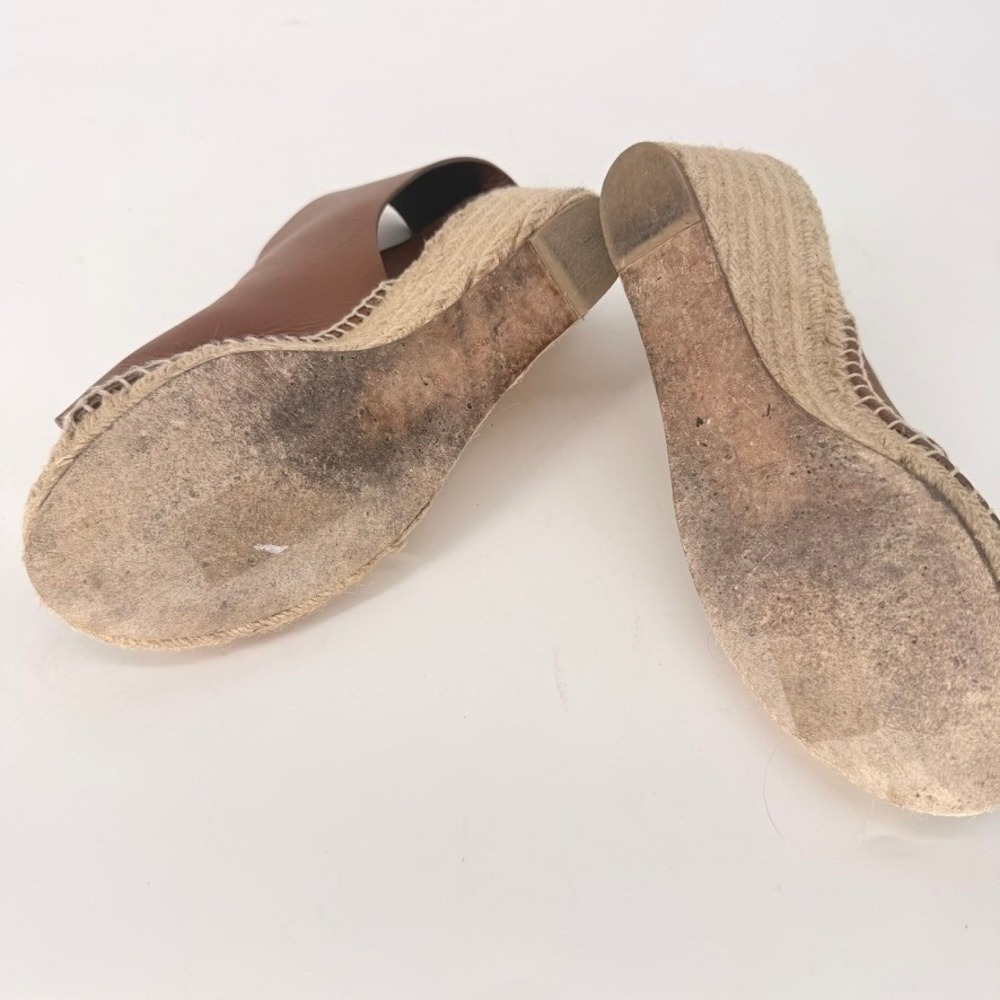Celine Paris Brown Leather Phoebe Philo Espadrille Wedge Ankle Strap Size 39 - Picture 8 of 10